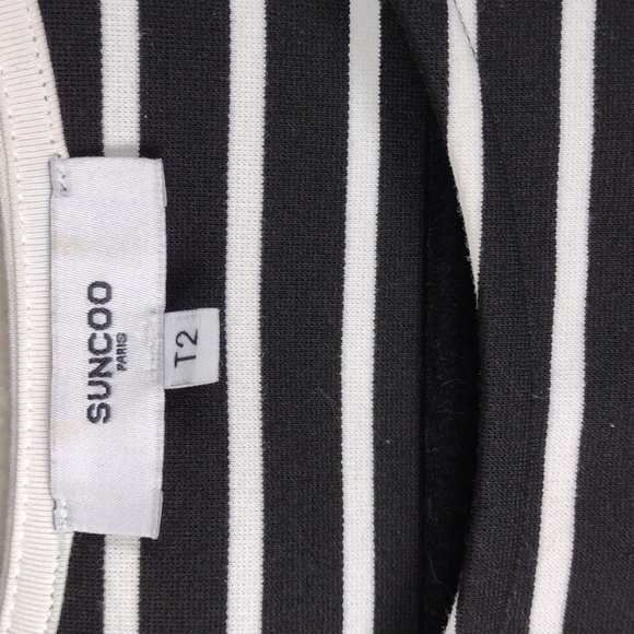 Suncoo Paris Celeste Black White Striped Short Sleeve Mini T-Shirt Dress - Picture 6 of 12